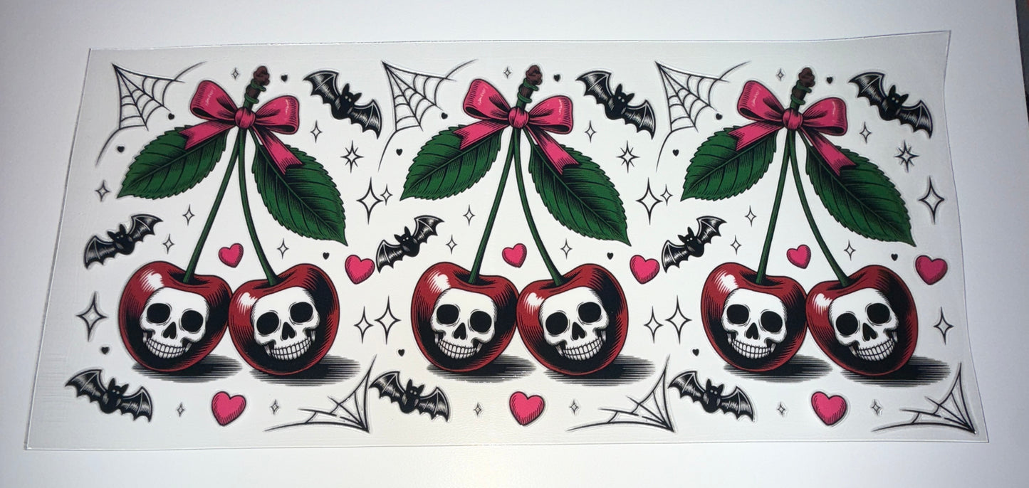 Cherry Skulls - 16oz UV DTF Cup Wrap