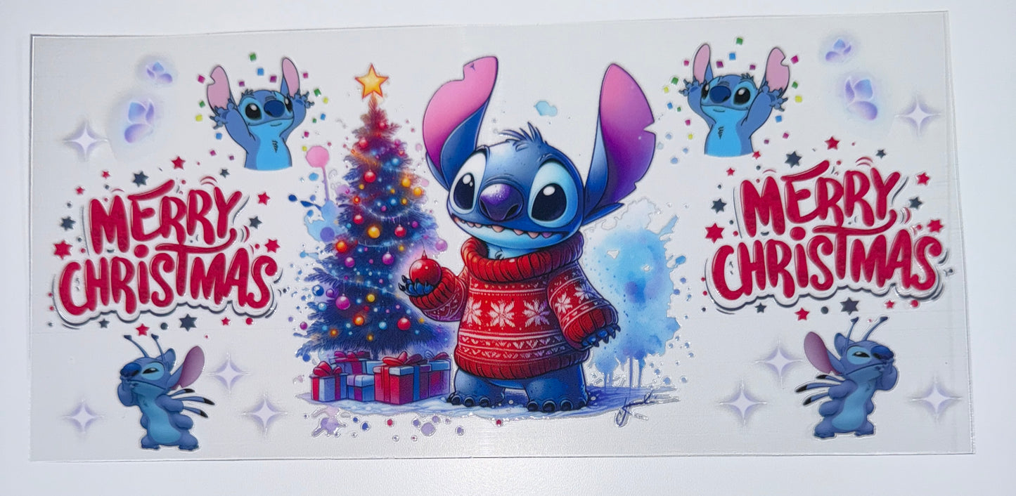 Christmas Sweater Blue Guy - 16oz UV DTF Cup Wraps