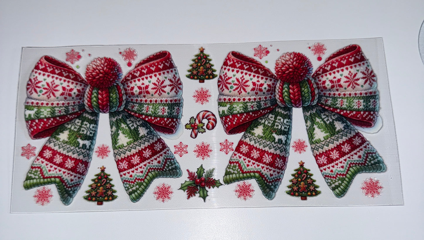 Sweater Pattern Bow - 16oz UV DTF Cup Wraps