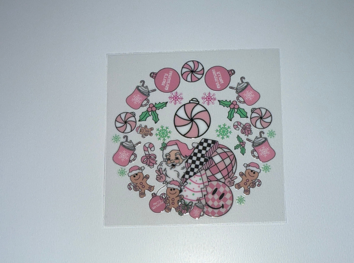 Pink Retro Santa - Circle Ornament Decal