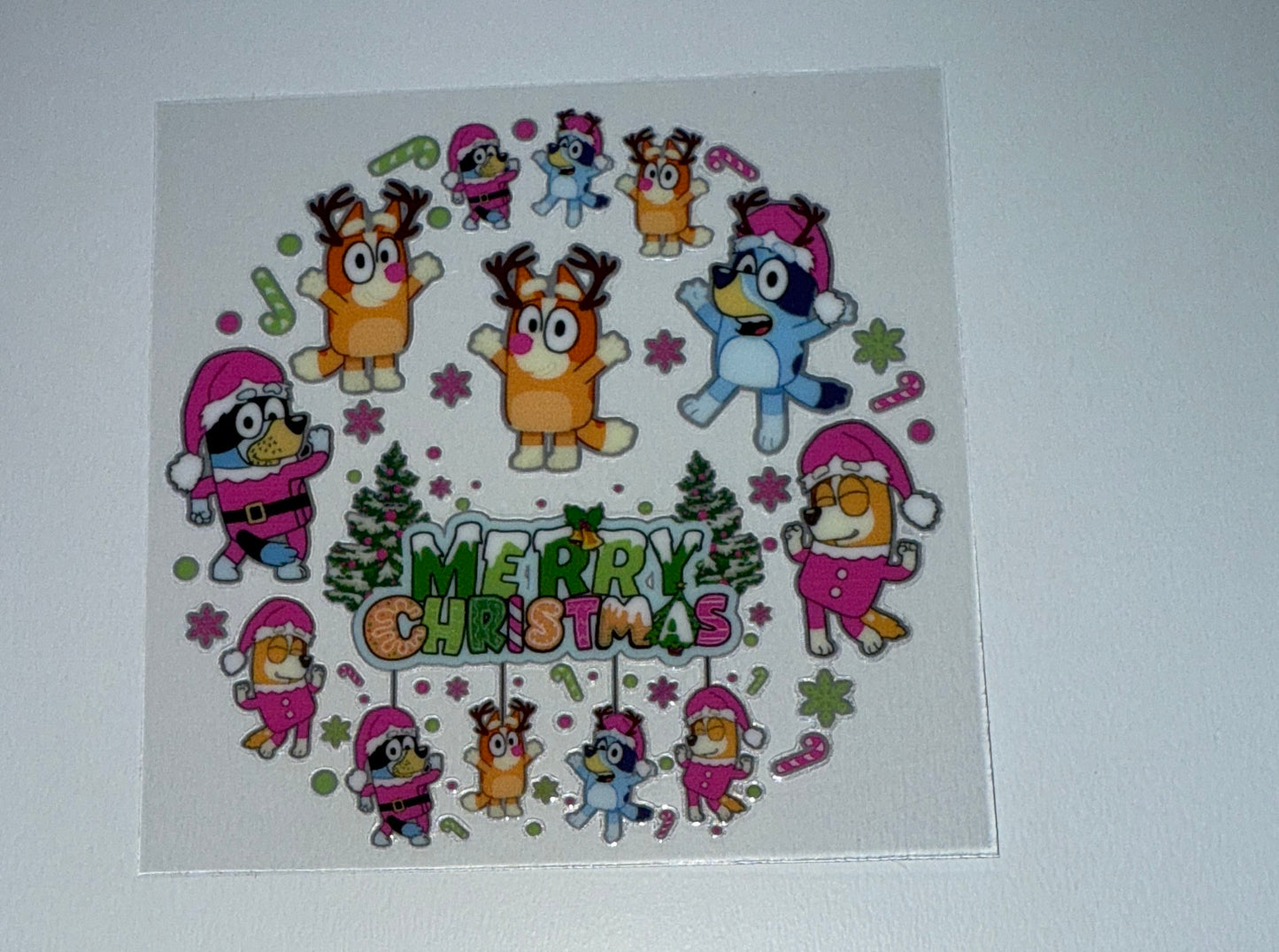 Blue Dog Christmas - Circle Ornament Decal