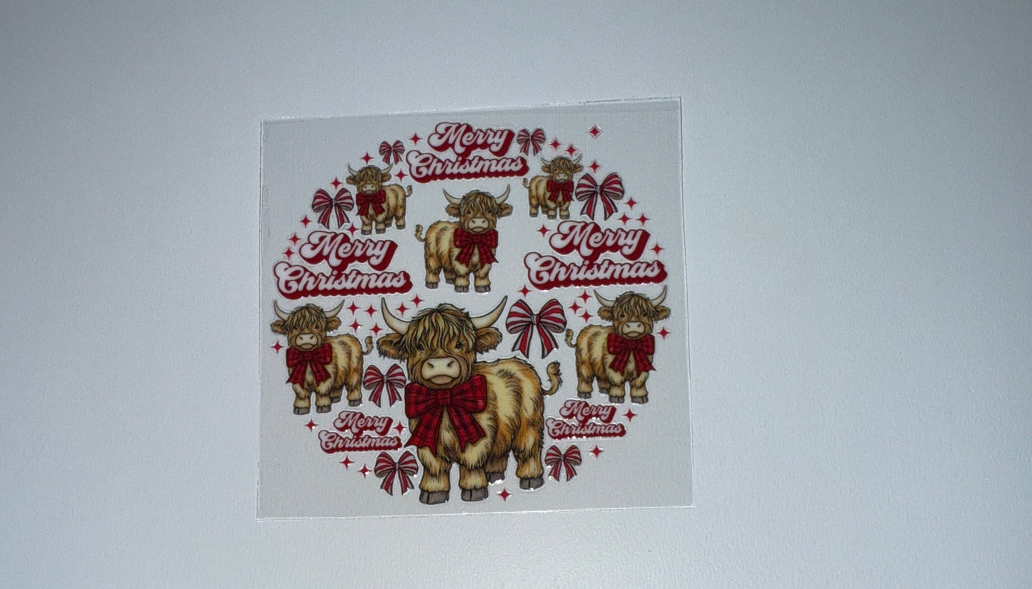 Merry Christmas Cow - Circle Ornament Decal