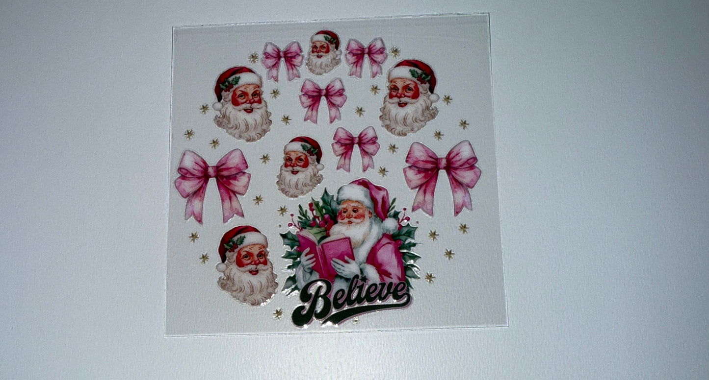 Believe Pink Santa - Circle Ornament Decal