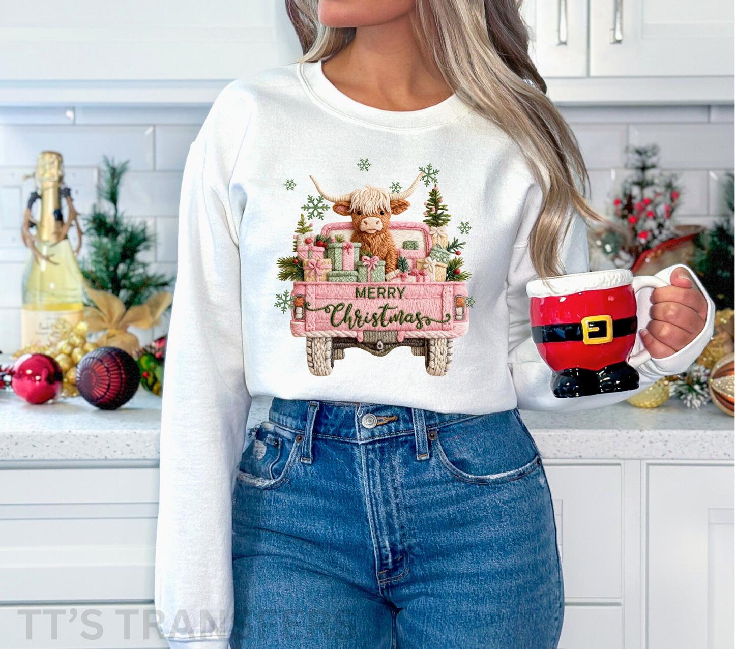 Faux Yarn Cow Pink Truck - DTF Transfer