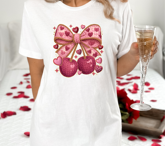 Faux Knitted Cherries Love - DTF Transfer