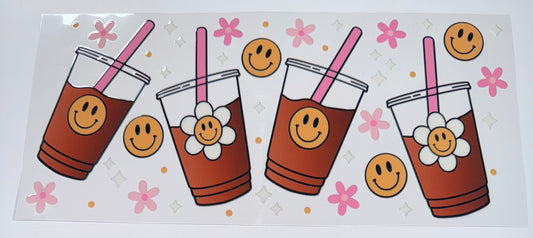 Iced Coffee Smiley - 16oz UV DTF Cup Wrap