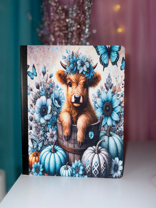 Teal Floral Pumpkin Cow Notebook