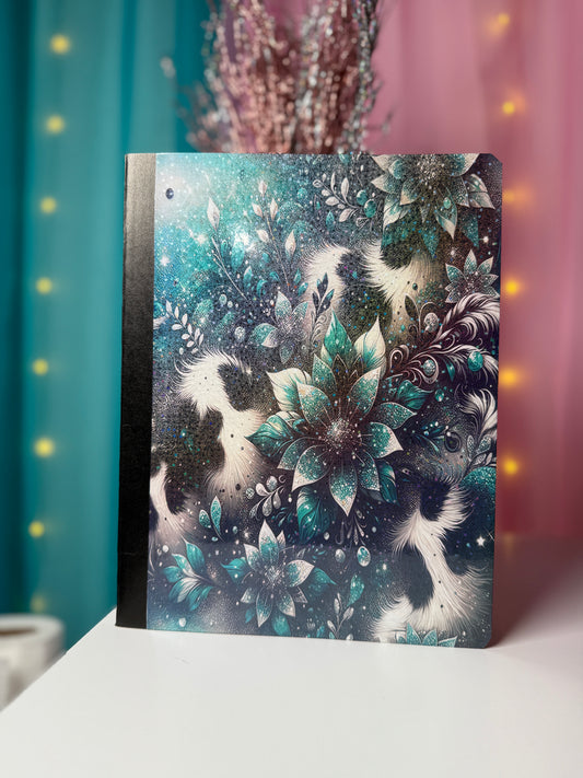 Teal Floral Cow Pattern Notebook