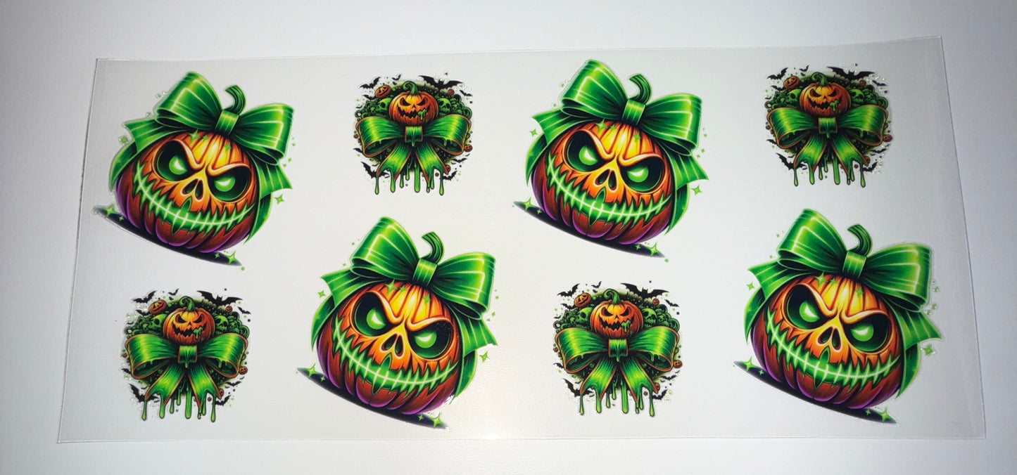 Green Bow Pumpkin - 16oz UV DTF Cup Wrap