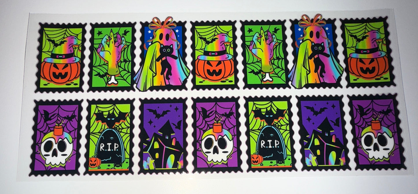 Colorful Halloween Stamp - 16oz UV DTF Cup Wrap