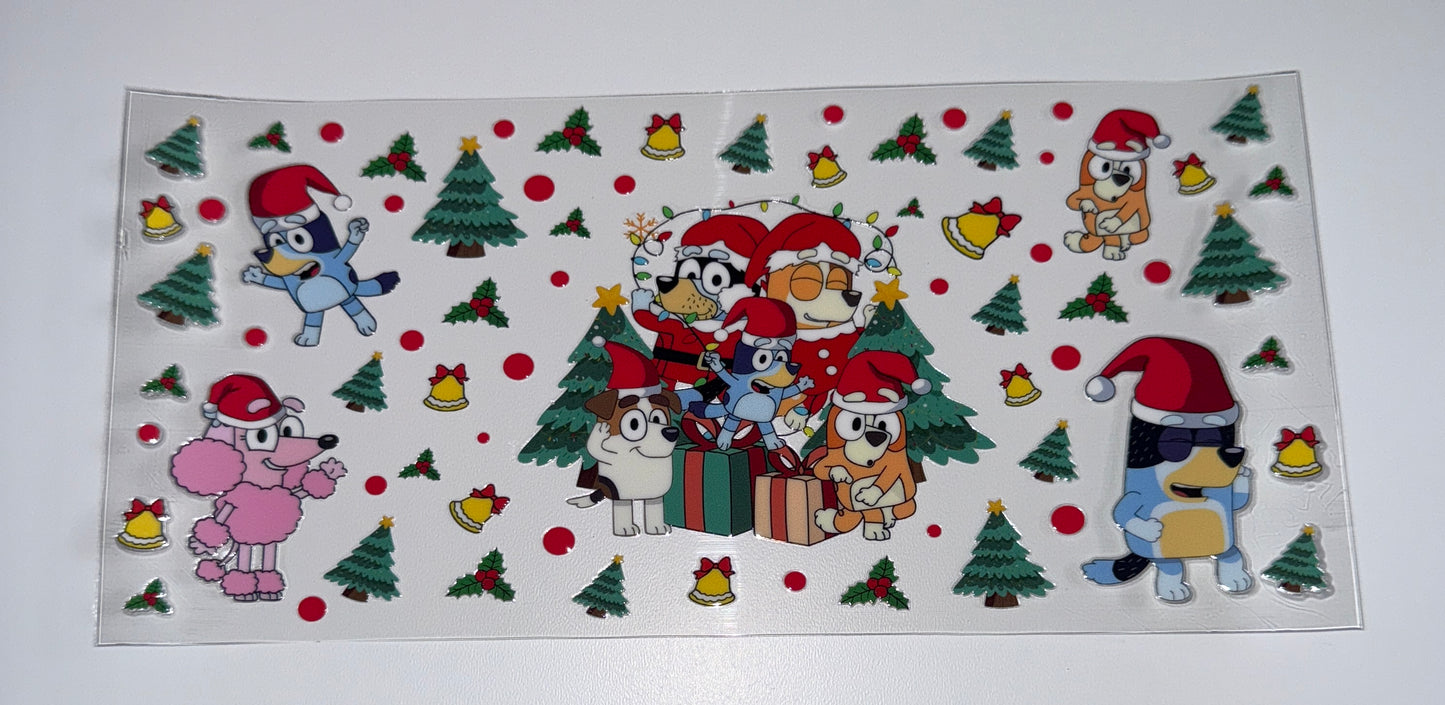 Blue Dog Christmas - 16oz UV DTF Cup Wraps