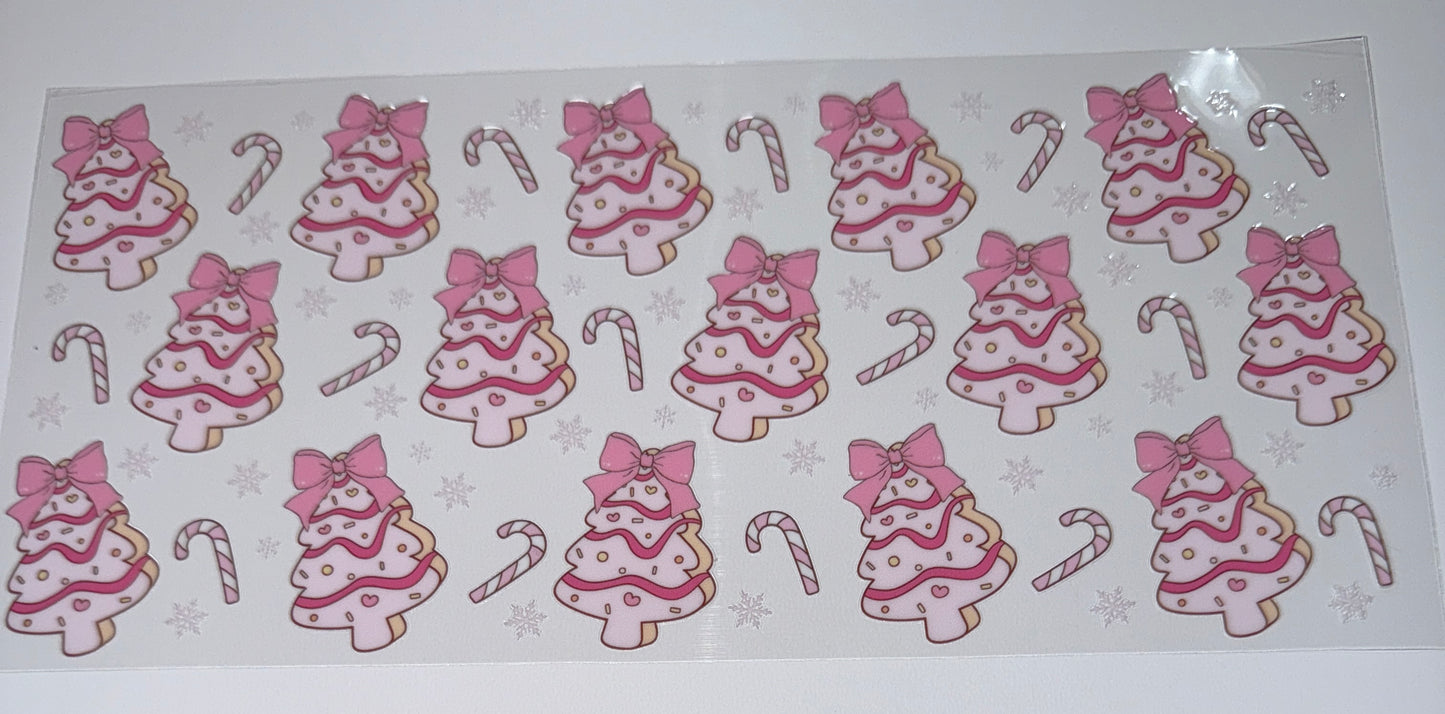 Pink Christmas Tree Cakes - 16oz UV DTF Cup Wrap