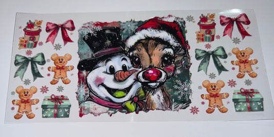 Frosty and Reindeer - 16oz UV DTF Cup Wrap