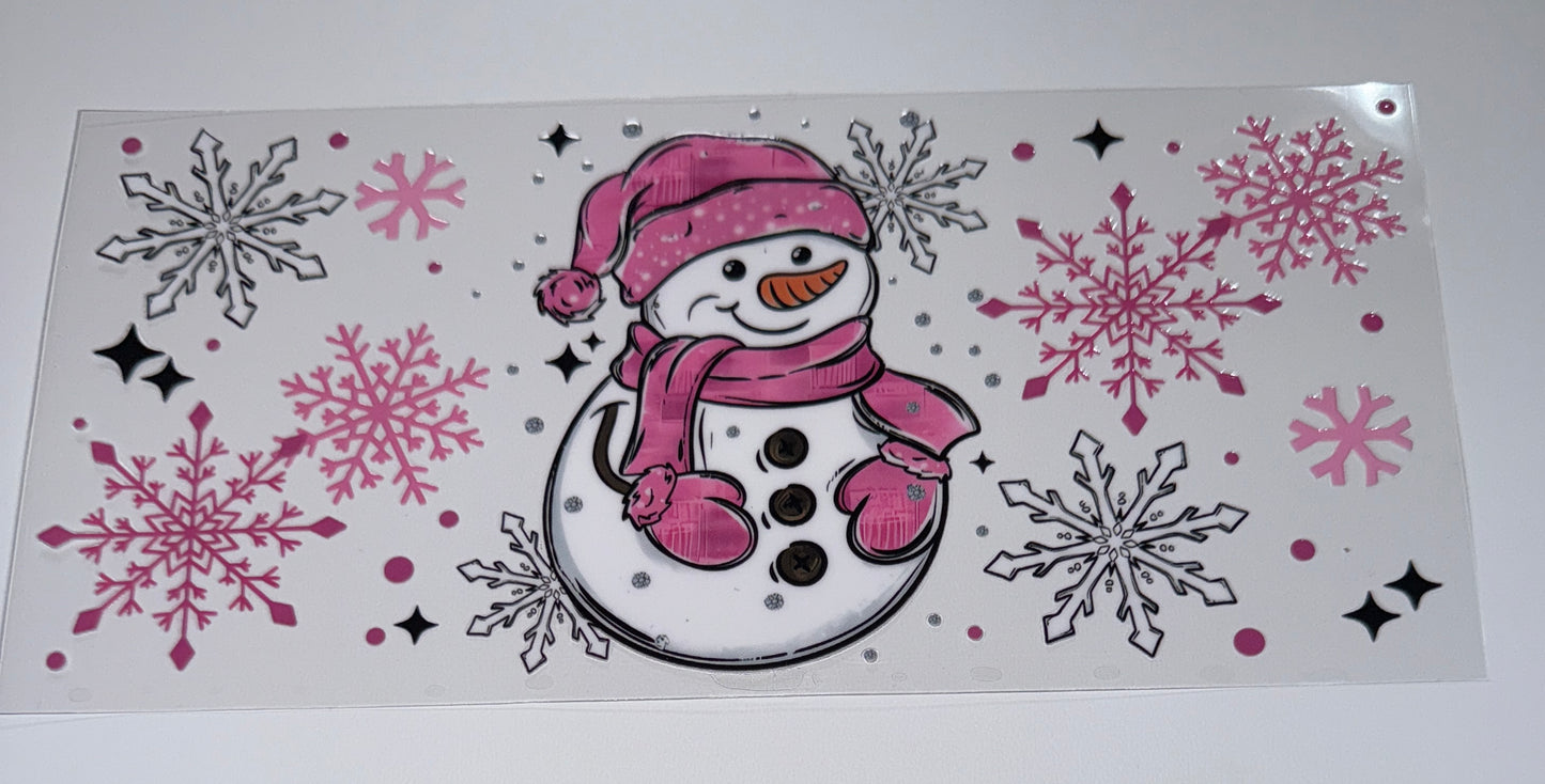 Pink Hat Snowman - 16oz UV DTF Cup Wrap