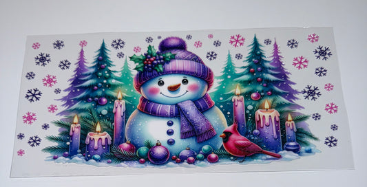 Purple Hat Snowman - 16oz UV DTF Cup Wrap