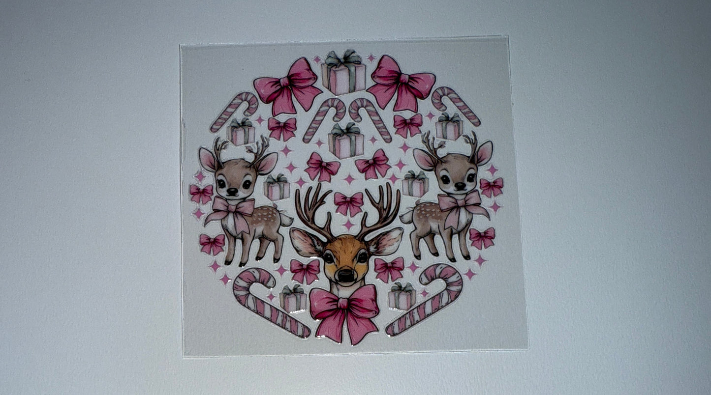Pink Candy Cane Reindeer - Circle Ornament Decal