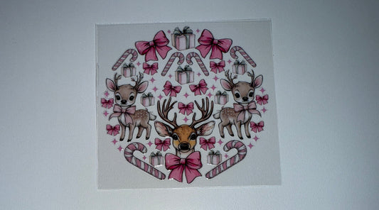 Pink Candy Cane Reindeer - Circle Ornament Decal