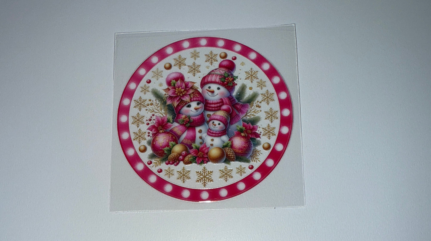 Pink Hat Snowman - Circle Ornament Decal