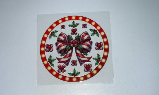 Candy Cane Bow - Circle Ornament Decal