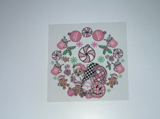 Pink Retro Santa - Circle Ornament Decal
