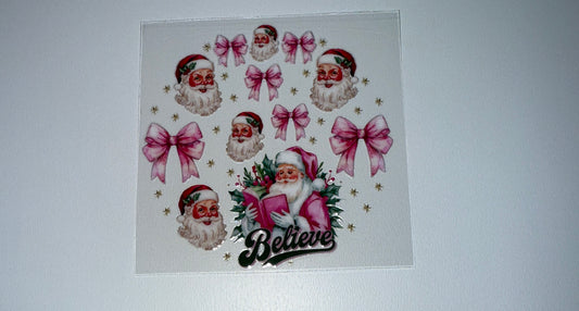 Believe Pink Santa - Circle Ornament Decal