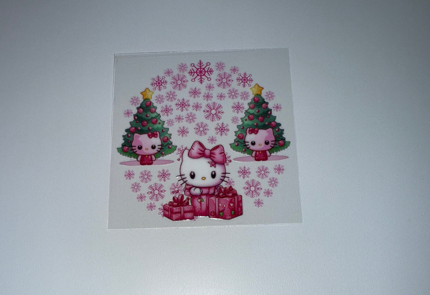 Pink Kitty Christmas - Circle Ornament Decal