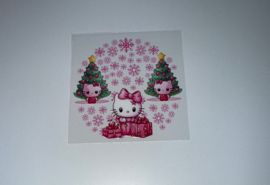 Pink Kitty Christmas - Circle Ornament Decal