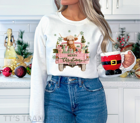 Faux Yarn Cow Pink Truck - DTF Transfer