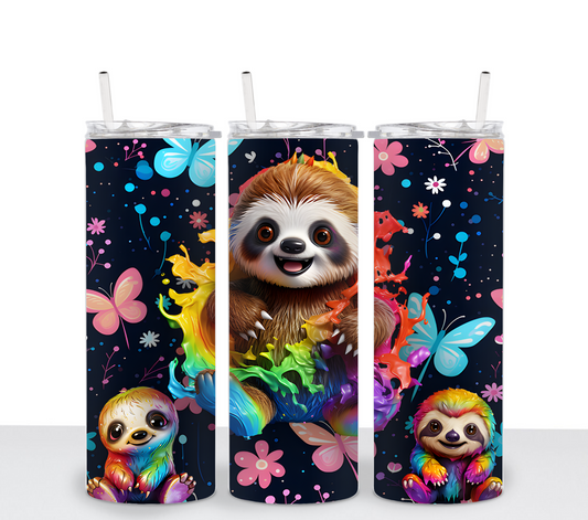 Sloth Colorful Splash Sublimation Tumbler Transfer