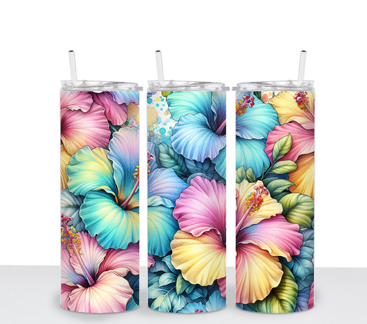 Colorful Hibiscus Flowers Sublimation Tumbler Transfer