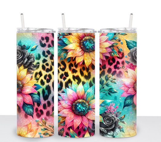 Colorful Sunflower Leopard Sublimation Tumbler