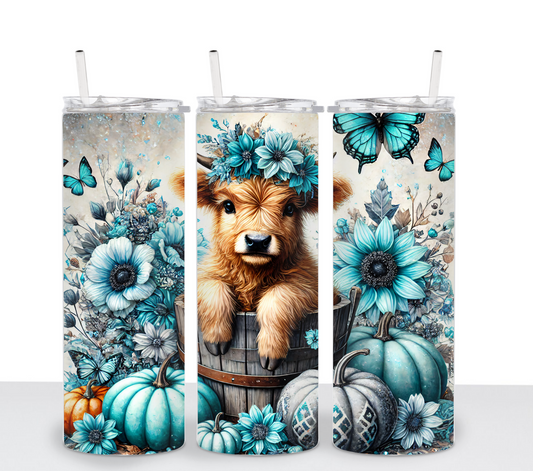 Teal Fall Cow Sublimation Transfer