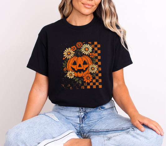 Floral Checkered Pumpkin - DTF TRANSFER