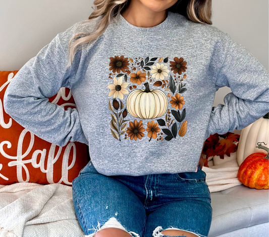 Neutral Floral Pumpkin - DTF TRANSFER
